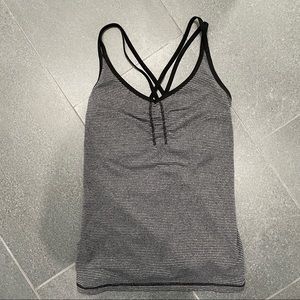 Ideology racerback cross strap tank top in grey & black stripes sz medium